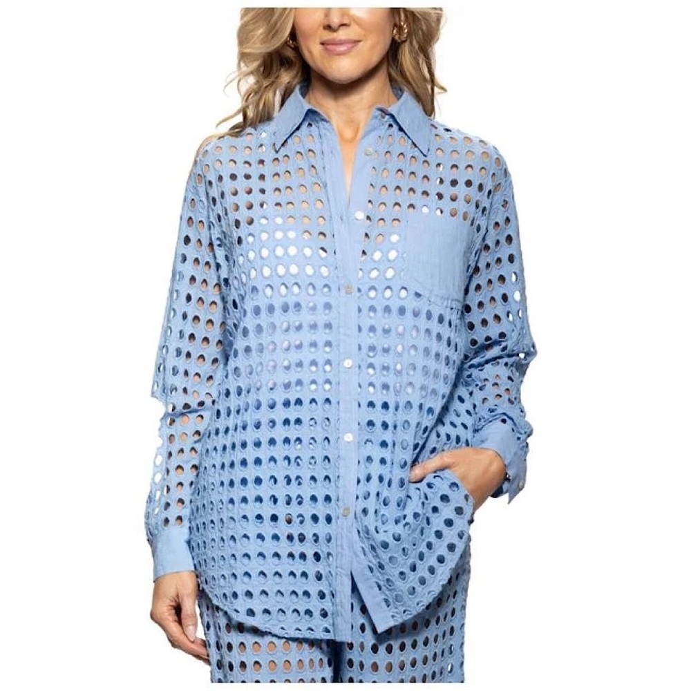 Dotti‎ Openwork Dot Shirt Cover-Up Peri Blue MEDIUM